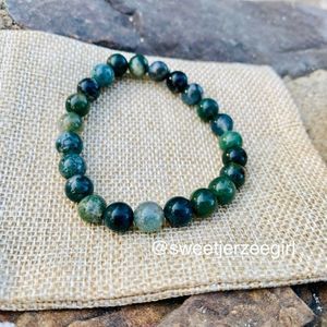 Green Moss Agate Stone Stretch Bracelet